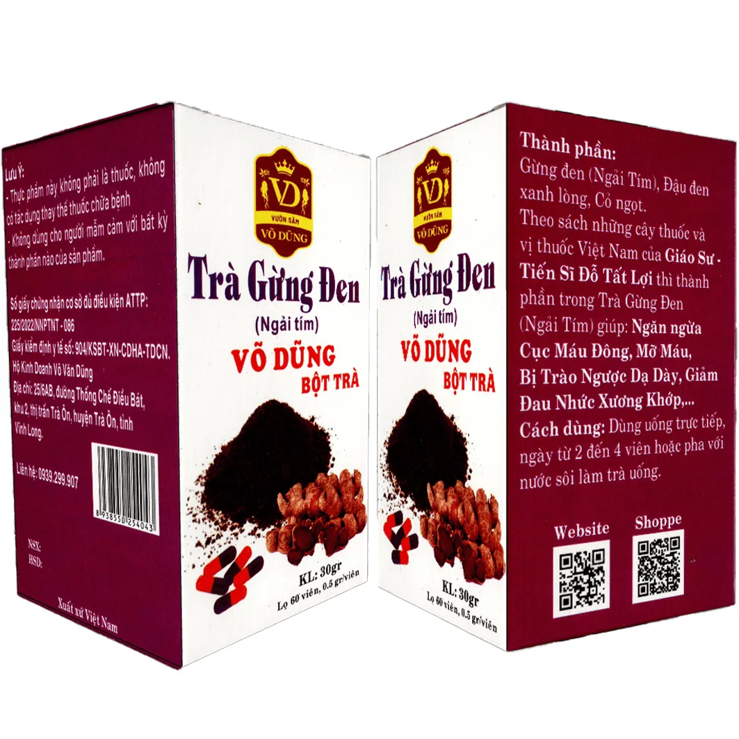 Bột trà gừng đen (30 gr) - Lọ 60 viên (0.5 gr / viên)